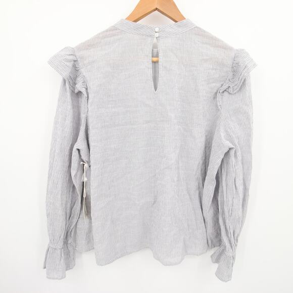 ANA Blouse White Gray Striped Ruffle Detail Long Sleeve Round Neck Cotton 0X - Picture 8 of 8